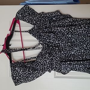 A.N.A Black and White Floral Blouse with off the shoulder sleeves